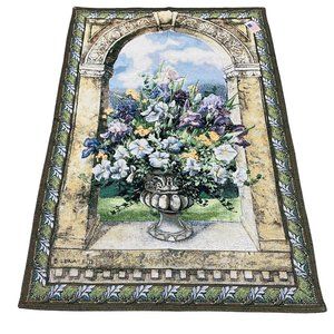 Floral Grandeur Urn Iris Daisy in Arch Grande Tapestry Wall Hanging Art Lena Liu